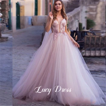 Платье для гостей Lucy Mesh для свадебной вечеринки, женское элегантное роскошное бальное платье с юбкой-фе, вечерние платья, Женские выпускные платья V-ling, розовый