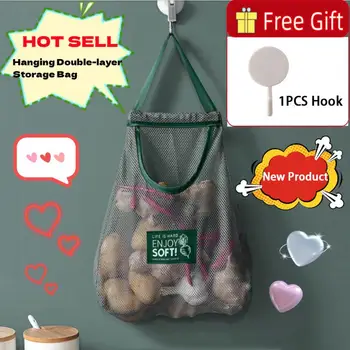 1 шт. Подвесная двухслойная зеленая многоцелевая сумка для хранения, бытовая Подвесная сумка для кухни, ванной комнаты, портативные дышащие подвесные сумки