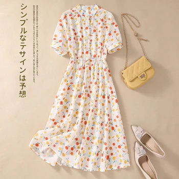 2022 Новое поступление Летнее платье для девочек в японском стиле с цветочным принтом в стиле прерий, Тонкое Мягкое хлопковое льняное Свободное Женское повседневное платье