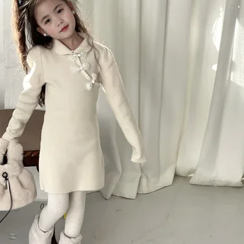 2023 Зимняя Новая Детская Одежда Для Девочек В Китайском Улучшенном Корейском Стиле Модное Платье Детское Приталенное Шерстяное Платье