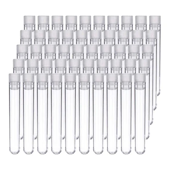 300шт Прозрачные пластиковые пробирки С белыми завинчивающимися крышками Контейнеры для образцов Бутылки Нажимные крышки 12x75 мм