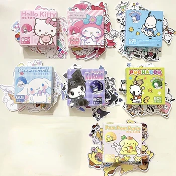 60 Листов /коробка Sanrio Водонепроницаемые наклейки Kawaii Hello Kitty My Melody Kuromi Handbook Декоративные наклейки подарочные коробки Материал для поделок