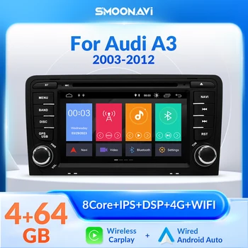 AI Voice 4 ГБ 64 ГБ Беспроводной Carplay Android 12 Автомобильный DVD-Плеер Для Audi A3 8P S3 2003-2012 RS3 Sportback Радио IPS Мультимедиа RDS