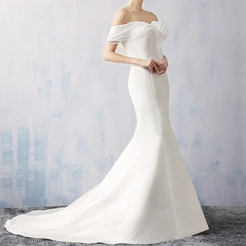GUXQD Белые платья для свадебной вечеринки в стиле русалки со складками и открытыми плечами, платья для выпускного вечера со шлейфом, вечерние платья для официальных мероприятий
