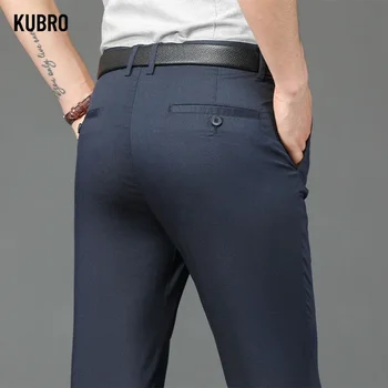 KUBRO 2023, Летние Новые мужские повседневные брюки из бамбукового волокна, Классический стиль, деловые Тонкие Модные брюки с эластичной талией, мужские