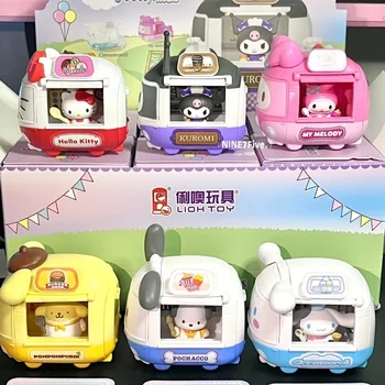 Sanrio Gourmet Food Truck Blind Box Симпатичная Фигурка Автомобиля Игрушечный орнамент Собака Куломи Пача Ушастая собака Hello Kitty Mystery Box Подарочная игрушка