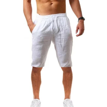 Y2K Новые Мужские Белые Хлопчатобумажные Льняные Шорты Для Бега Трусцой Мужские Летние Дышащие Однотонные Короткие Брюки Для Фитнеса Pantalones Hombre