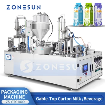 ZONESUN Полуавтоматическая упаковочная машина с двускатной крышей Оборудование для укупорки соков, молока, йогурта, жидкой пасты ZS-GTC1000