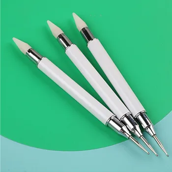 Белая двусторонняя ручка для расставления заклепок из горного хрусталя, восковой карандаш, хрустальные бусины, ручка для нейл-арта, инструмент для дизайна ногтей