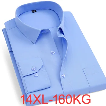 Большой размер 12XL 160 кг, осень-весна, мужские офисные рубашки с длинным рукавом, синие формальные карманы, синие хлопчатобумажные рубашки для бизнеса