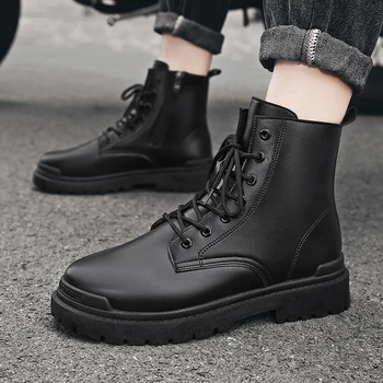 Брендовые ботинки, мужская повседневная обувь, нескользящие ботинки, Удобные ботинки на платформе со шнуровкой, модная мотоциклетная непромокаемая обувь, рабочие ботинки