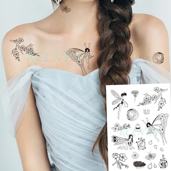 Водонепроницаемая временная татуировка, наклейка, Сексуальная девушка-бабочка, Цветочный узор, Луна, Звезда, поддельная татуировка, Флэш-тату для детей, женщин, мужчин