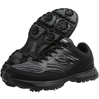 Водонепроницаемые мужские кожаные туфли для гольфа, черные нескользящие шипы, кроссовки для гольфа, Тренировочные кроссовки для гольфа, спортивная обувь для гольфа на шнуровке, Размер 48