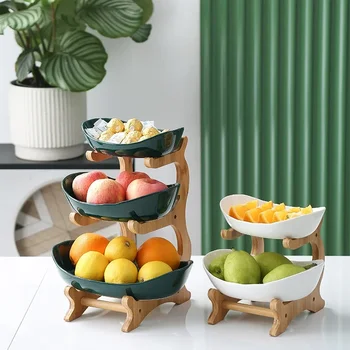 двухслойная современная деревянная сетка для закусок в гостиной, тарелка для красных фруктов, деревянная трехслойная десертная тарелка