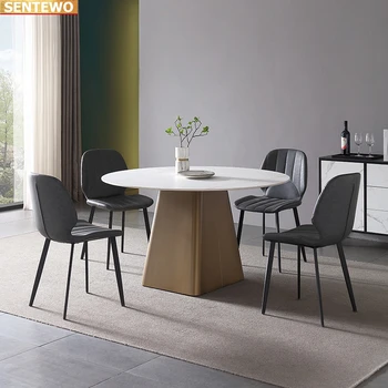 Дизайнерская роскошная круглая кухня из мраморной плиты обеденный стол с 4 стульями mesa a manger мебель meuble marbre Основание из углеродистой стали