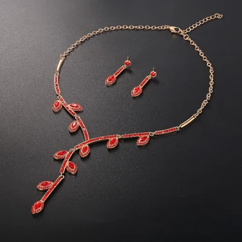 Длинное ожерелье в форме листа, серьги, набор свадебных украшений для женщин на свадебной вечеринке