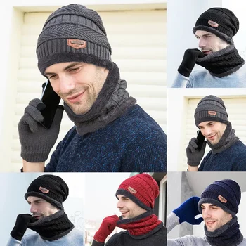 Женская мужская зимняя теплая флисовая шапка для защиты ушей на открытом воздухе, теплая толстая велосипедная вязаная шапка, шарф, перчатки, ветрозащитная шапка tide gorras