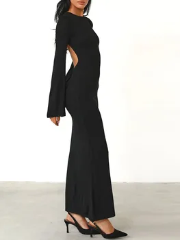 Женское длинное вечернее платье Scriardv, однотонные вечерние платья с длинным рукавом, открытой спиной, на завязках, Y2k, сексуальное облегающее длинное платье
