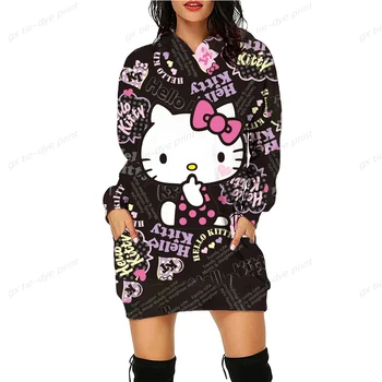 Женское платье с капюшоном, весенне-осенняя толстовка, женский пуловер, женское платье, мода Японии, аниме, платье с капюшоном Hello Kitty