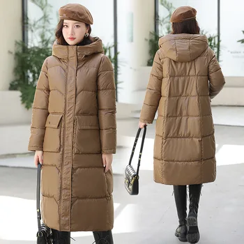 Зимнее новое женское пальто с хлопковой подкладкой с большим карманом, длиной выше колена, яркое кожаное пальто для хлеба, стеганое пальто, толстое пальто
