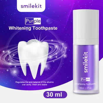 Зубная паста для отбеливания зубов, очищающая полость рта Фиолетовый мусс для чистки зубов, уменьшающий пожелтение, освежающий полость рта 30 мл