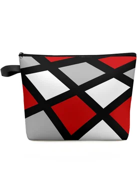 Красная, черная, серая Геометрическая квадратная косметичка, сумка для дорожных принадлежностей, женские косметички, Туалетный органайзер, пенал для хранения