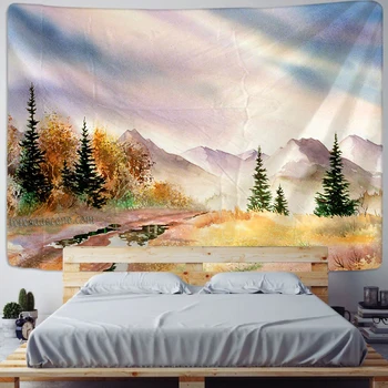 Красочный лесной гобелен, висящий на стене, Психоделическая картина маслом, печать солнечного света, Декор стен спальни в стиле хиппи, фоновая ткань