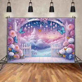 ЛУНА.QG Background Baby Shower Shooting Реквизит для фотосъемки Фон Деревянный забор Цветы Бабочки Баннер для вечеринки с Днем рождения