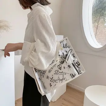 Модная прозрачная сумка-тоут большой емкости 2023, новая повседневная студенческая сумка через плечо с корейским принтом, детская сумка для матери