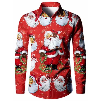 Модные Рубашки С Длинными Рукавами С 3D Рождественским Принтом Оленя, Графические Рубашки Санта-Клауса и Блузки Для Женщин, Зимние Рубашки Для Мужчин