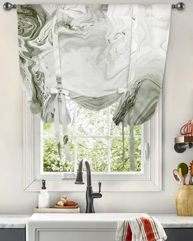 Мрамор с текучей текстурой Шалфей Зеленый Галстукбабочка Шторы для гостиной Спальни Современные шторы на окно Кухня Короткие Шторы