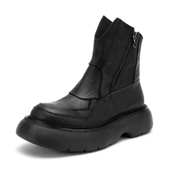 Мужская мотоциклетная обувь с боковой молнией в стиле хипстер, британская повседневная универсальная кожаная обувь, черные винтажные кожаные ботинки с высоким берцем