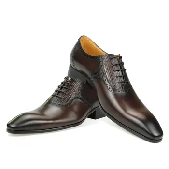 Мужские Туфли-Оксфорды, Деловая Кожаная Офисная Обувь на шнуровке С Перфорацией Типа 