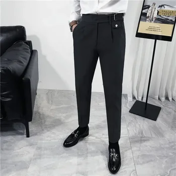 Мужчины 2023 Весна Осень Новый Корейский Деловой Повседневный костюм Брюки Мужские однотонные Длинные брюки Мужские Облегающие Официальные брюки