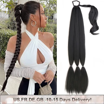 Наращивание волос в длинный синтетический плетеный хвост для женщин, черно-коричневый шиньон, конский хвост с завязкой для волос, накладные волосы для наращивания