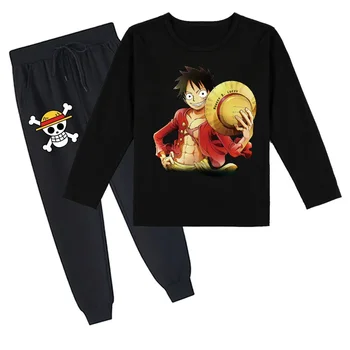 Новая свободная осенне-зимняя одежда One Piece 2024 для детей, брюки с длинными рукавами для мальчиков и девочек, модный костюм-двойка