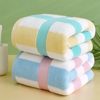 Новое полосатое банное полотенце из чистого хлопка, впитывающее хлопчатобумажное полотенце для пар, мужчин и женщин, полотенце для ванной