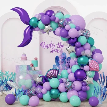 Новый фиолетовый Хвост Русалки, комплект для украшения вечеринки с Днем Рождения, Свадьба с воздушными шарами для девочек, Детский душ, Латексные воздушные шары, Гирлянда Globos