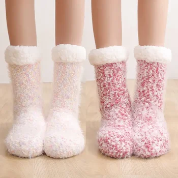 Носки для пола, носки для зимнего сна, Ковровые носки для взрослых, Осенние и зимние Домашние Теплые Утолщенные Плюшевые Бархатные тапочки, Носки для детей и женщин