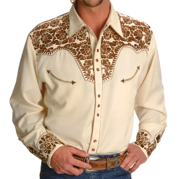 Одежда Мужские топы, Рубашки с принтом, Мягкие Свободные блузки с длинным рукавом в западном стиле, дышащие, на пуговицах