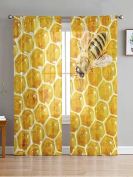 Прозрачные занавески в виде пчелиных сот, занавеска из вуали в спальне, Прозрачные занавески на окне гостиной, шторы из тюля на кухне