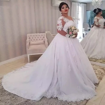 Пышные свадебные платья с V-образным вырезом, бальные платья С аппликацией из тюля, белое свадебное платье невесты на заказ, Vestido De Novia для женщин