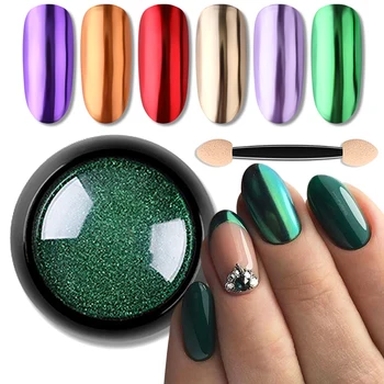 Разноцветная зеркальная пудра с пигментом для ногтей, отражающий блеск с металлическим эффектом для дизайна ногтей, 3D Голографическая хромированная пудра