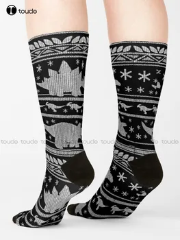 Рождественские носки Dinos (белые) для бега Мультяшные удобные носки для лучших девочек, спортивные уличные носки для скейтборда, цифровая печать 360 °