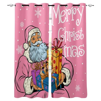 Санта Клаус держит подарок Современные шторы для гостиной, спальни, кухни, длинные оконные шторы Cortinas