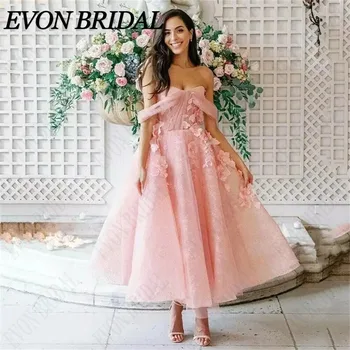Свадебное платье EVON с 3D цветами для выпускного вечера 2024, сексуальное вечернее платье из тюля с открытыми плечами длиной до колен, изготовленное на заказ