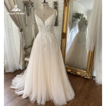 Свадебное платье цвета Бохо Светло-Шампанского для женщин 2023, платья для невест в стиле Богемной принцессы, Кружевное, тюлевое, Винтажное, Vestido De Noiva