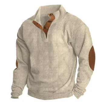 Свитер с рисунком сплайсинга, классический мужской свитер в стиле пэчворк на пуговицах в стиле ретро, универсальный пуловер с воротником-стойкой для осенне-зимнего стиля