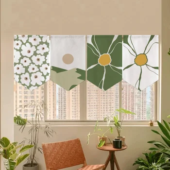 Современная Кухонная занавеска с зеленым цветком, Занавеска с маленьким Флагом, Треугольная Дверная Занавеска, Короткая Декоративная Перегородка.