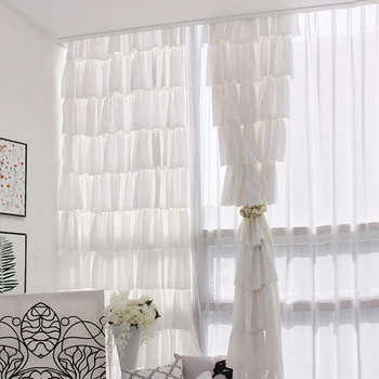 Современные модные затемненные шторы с оборками для гостиной, комнаты для девочек, Корейские Романтические Белые кружевные прозрачные Cortinas Home Decos